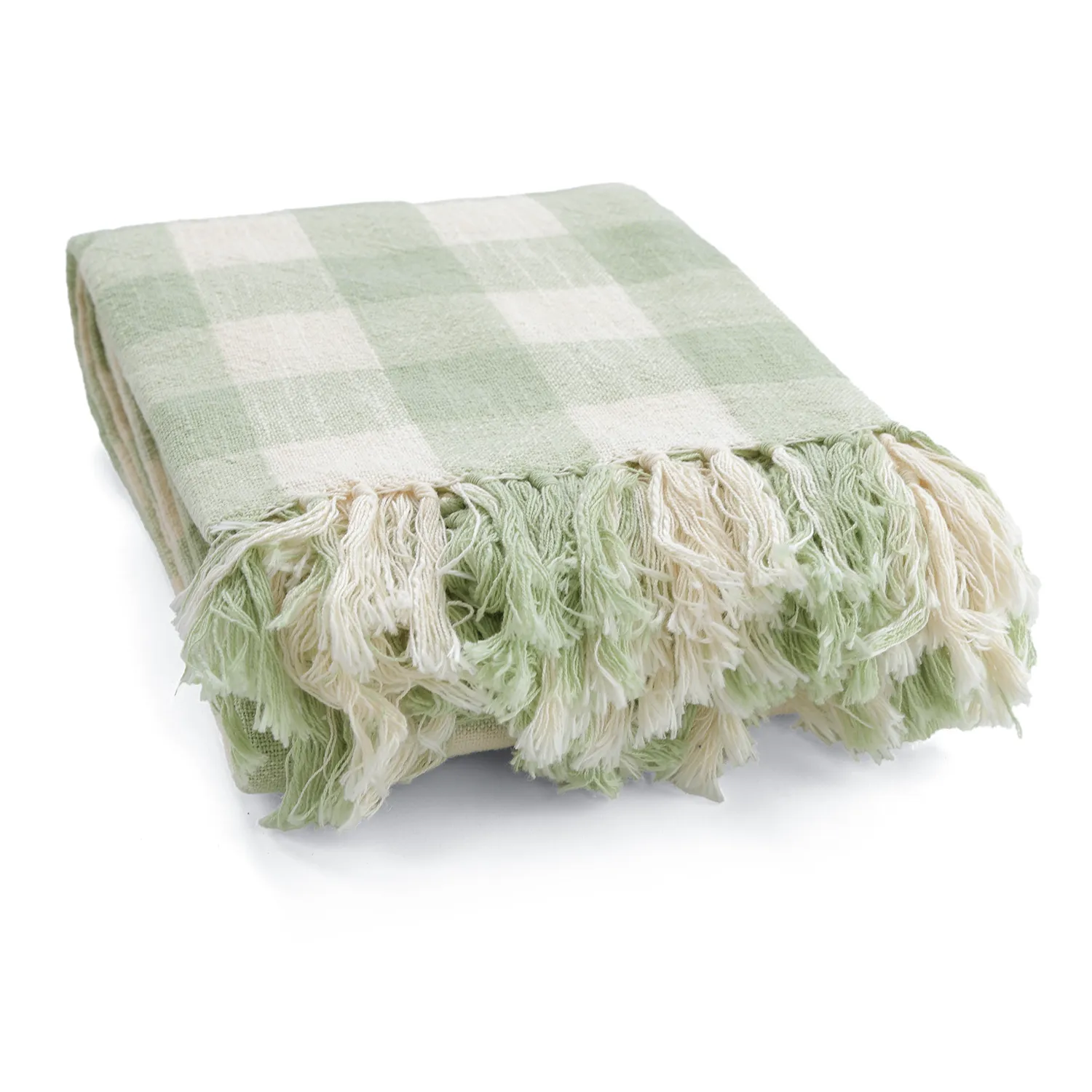 Couvertures - Isela check cotton throw (crème/vert clair)