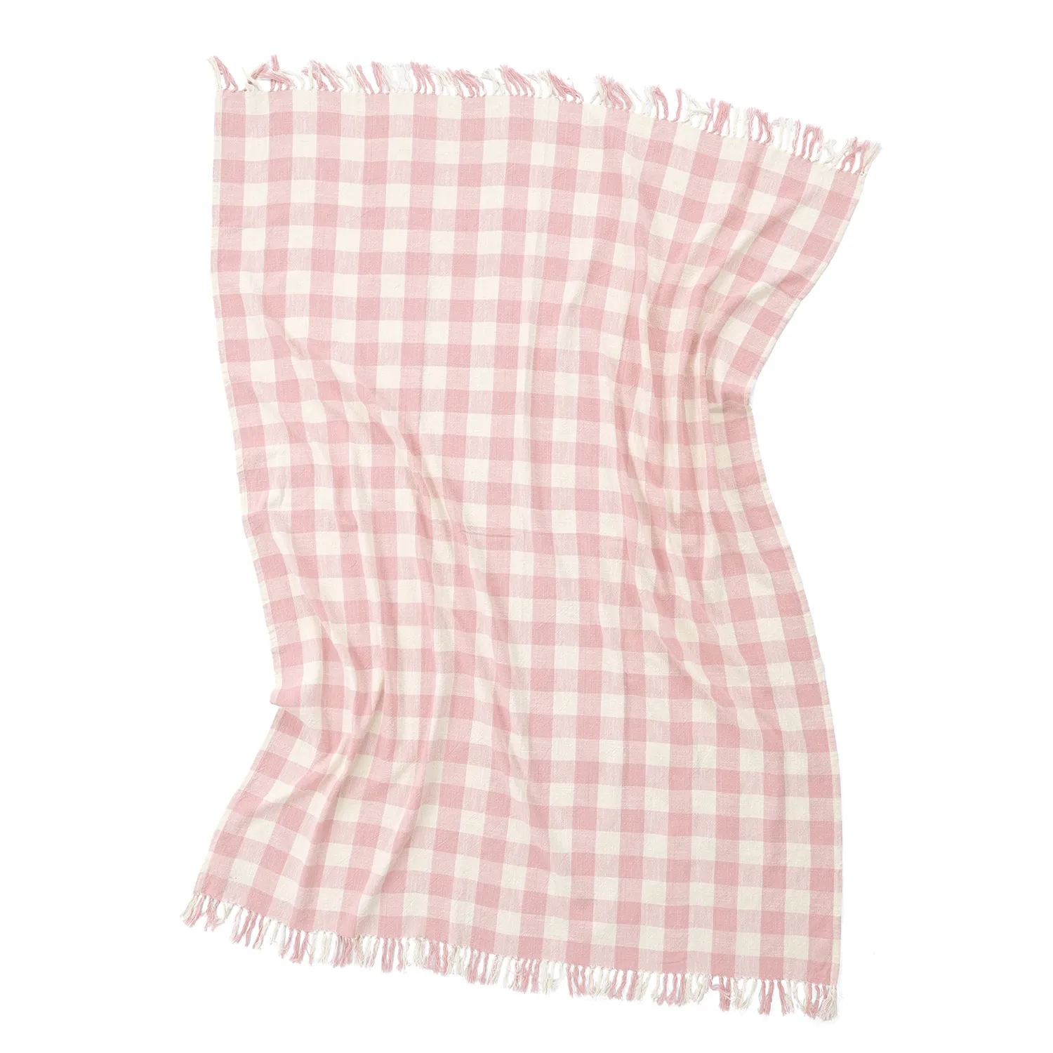 Couvertures - Isela check cotton throw (crème/rose)