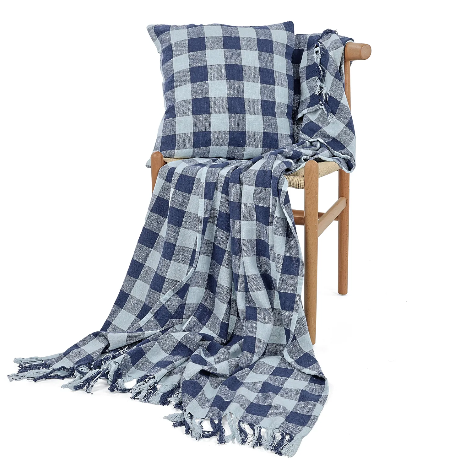 Couvertures - Isela check cotton throw (bleu marine/bleu clair)