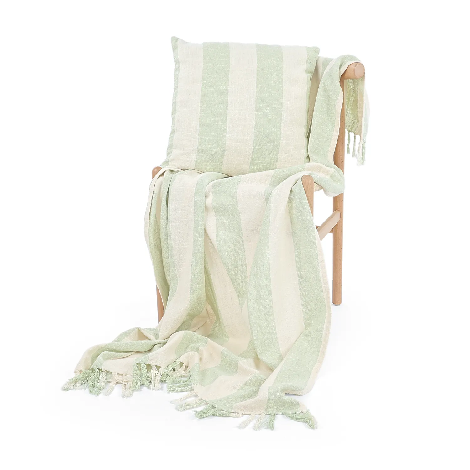 Taie d'oreiller - Kora stripe cotton cushion cover (crème/vert clair)