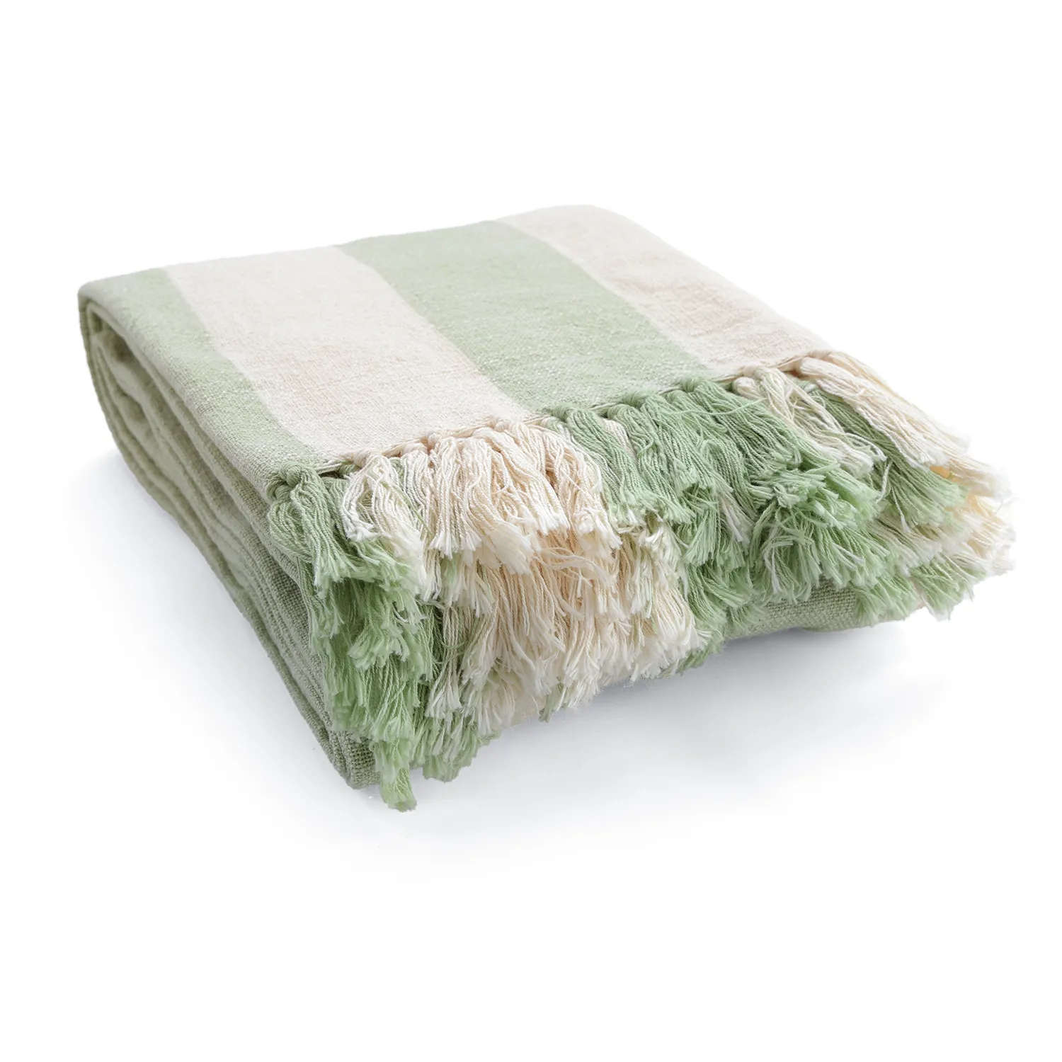Couvertures - Kora stripe cotton throw (crème/vert clair)
