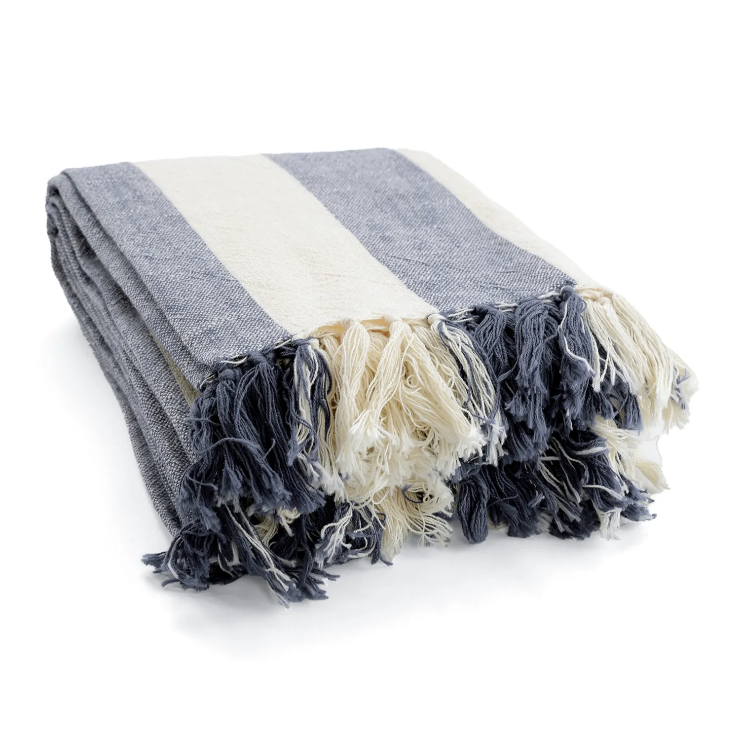 Couvertures - Kora stripe cotton throw (crème/marine)