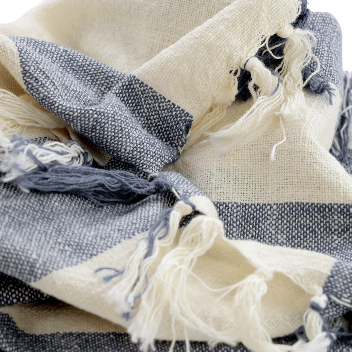 Couvertures - Kora stripe cotton throw (crème/marine)