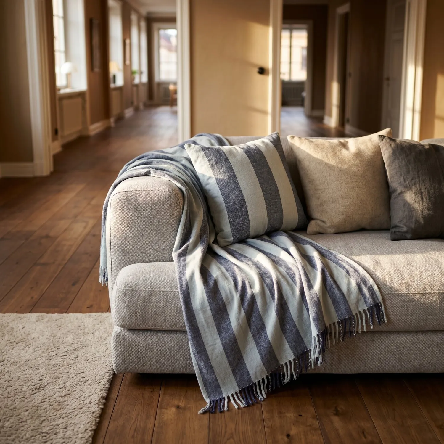 Couvertures - Kora stripe cotton throw (bleu marine/bleu clair)