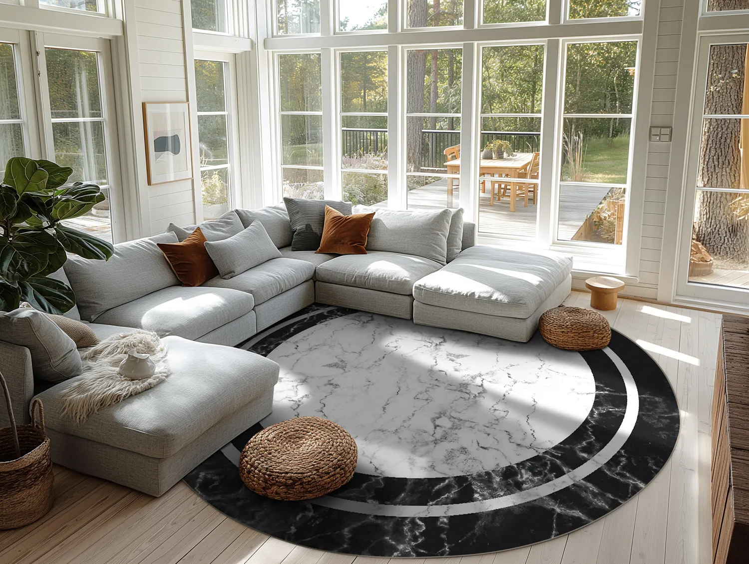 Tapis rond - Amaliada (noir/blanc)