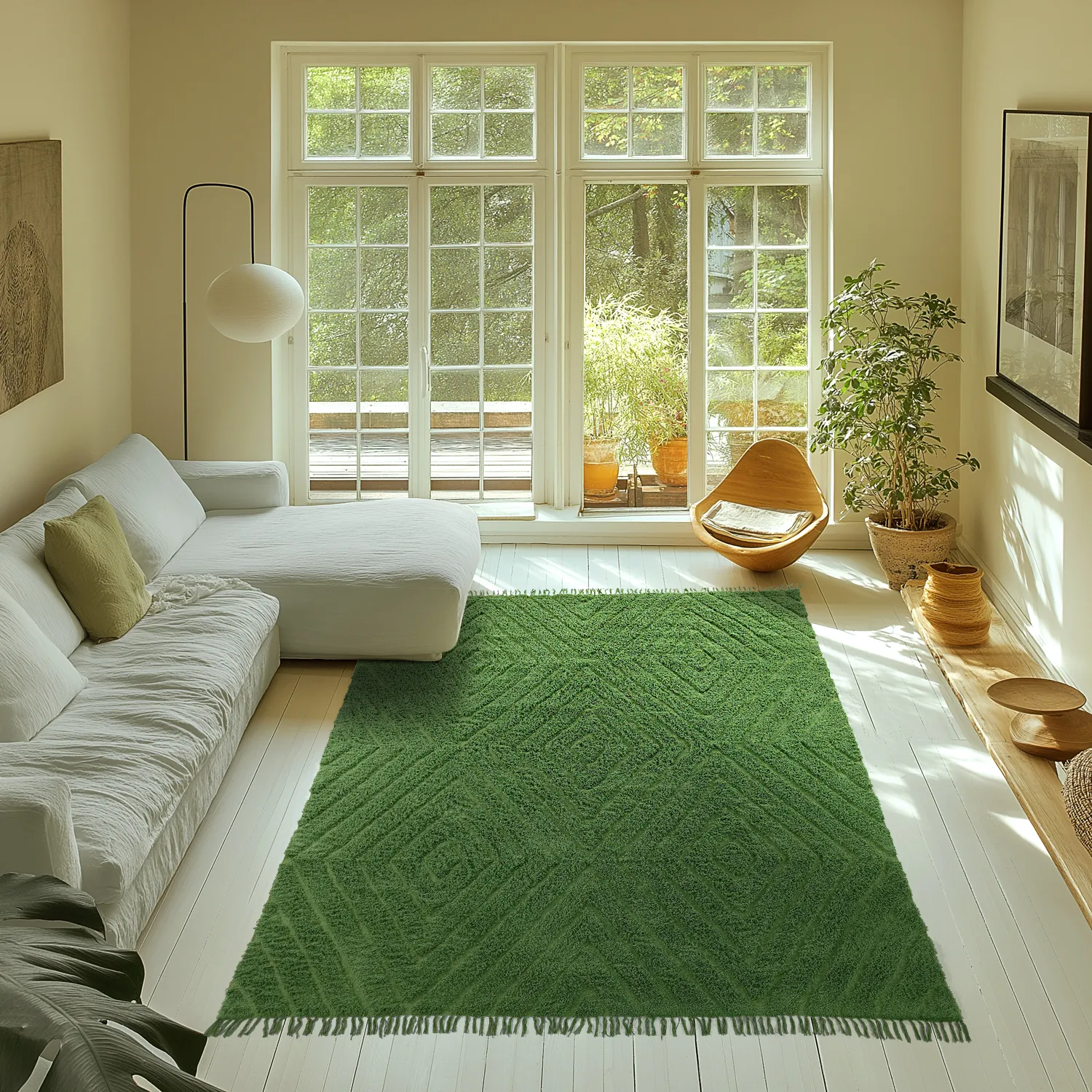 Tapis à poils longs - Amberley Natural Cotton Shaggy (vert)