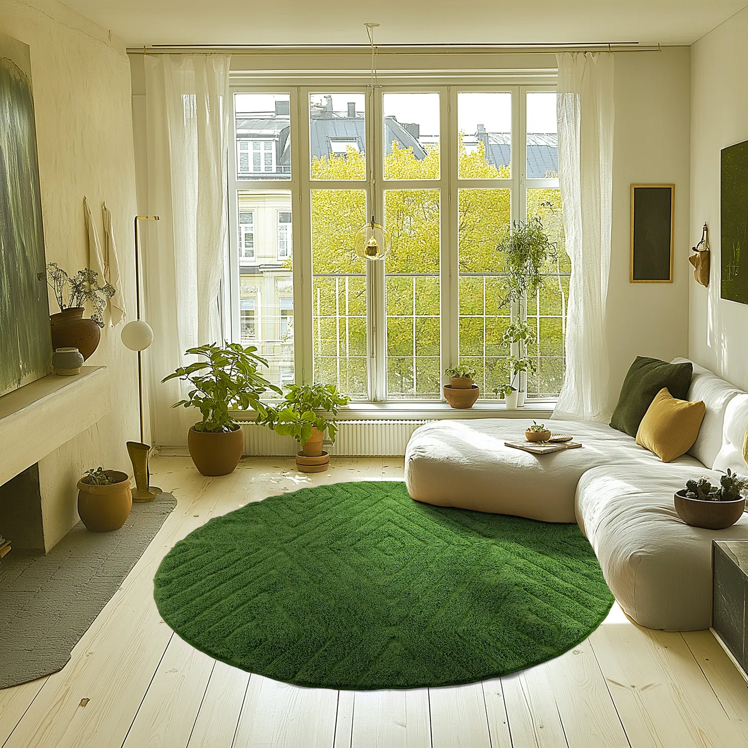 Tapis rond - Amberley Natural Cotton Shaggy (vert)