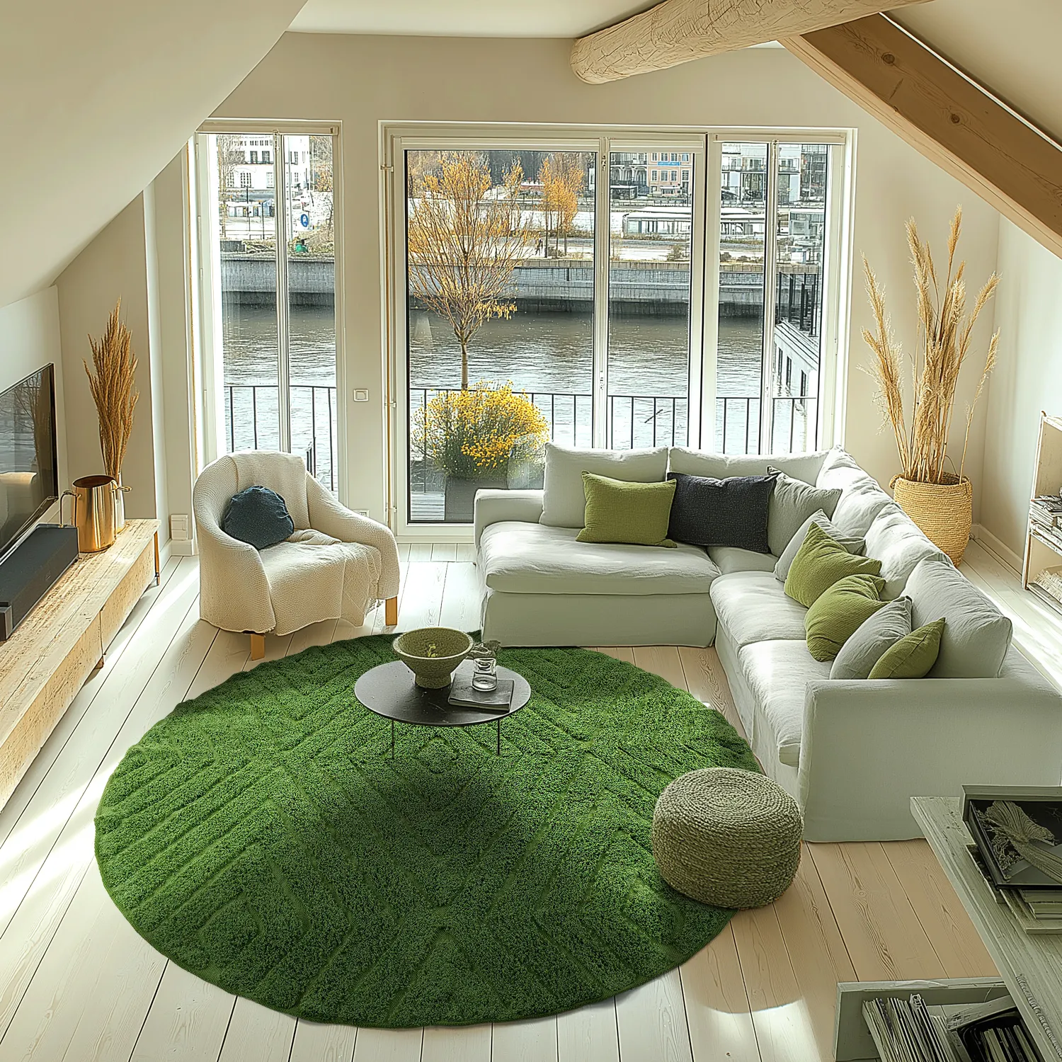 Tapis rond - Amberley Natural Cotton Shaggy (vert)