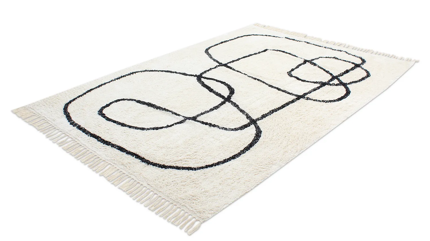 Tapis shaggy - Bavello Natural Cotton Shaggy (blanc cassé/noir)