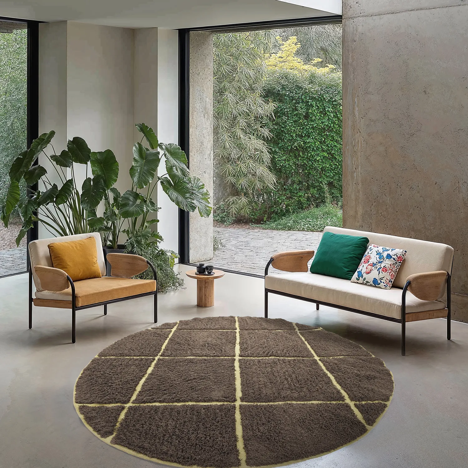 Tapis rond - Bellevue Natural Cotton Shaggy (marron/jaune)