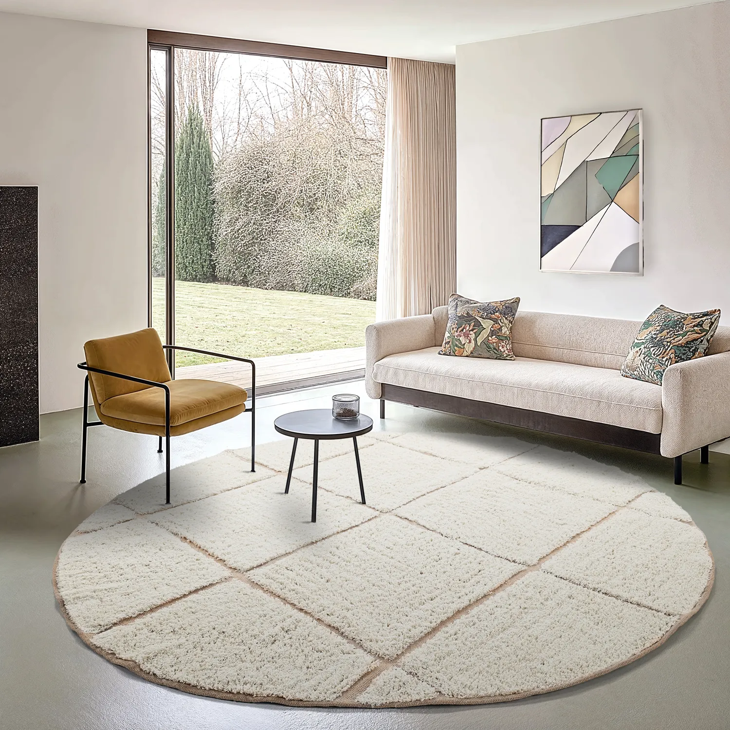 Tapis rond - Bellevue Natural Cotton Shaggy (blanc cassé/beige)
