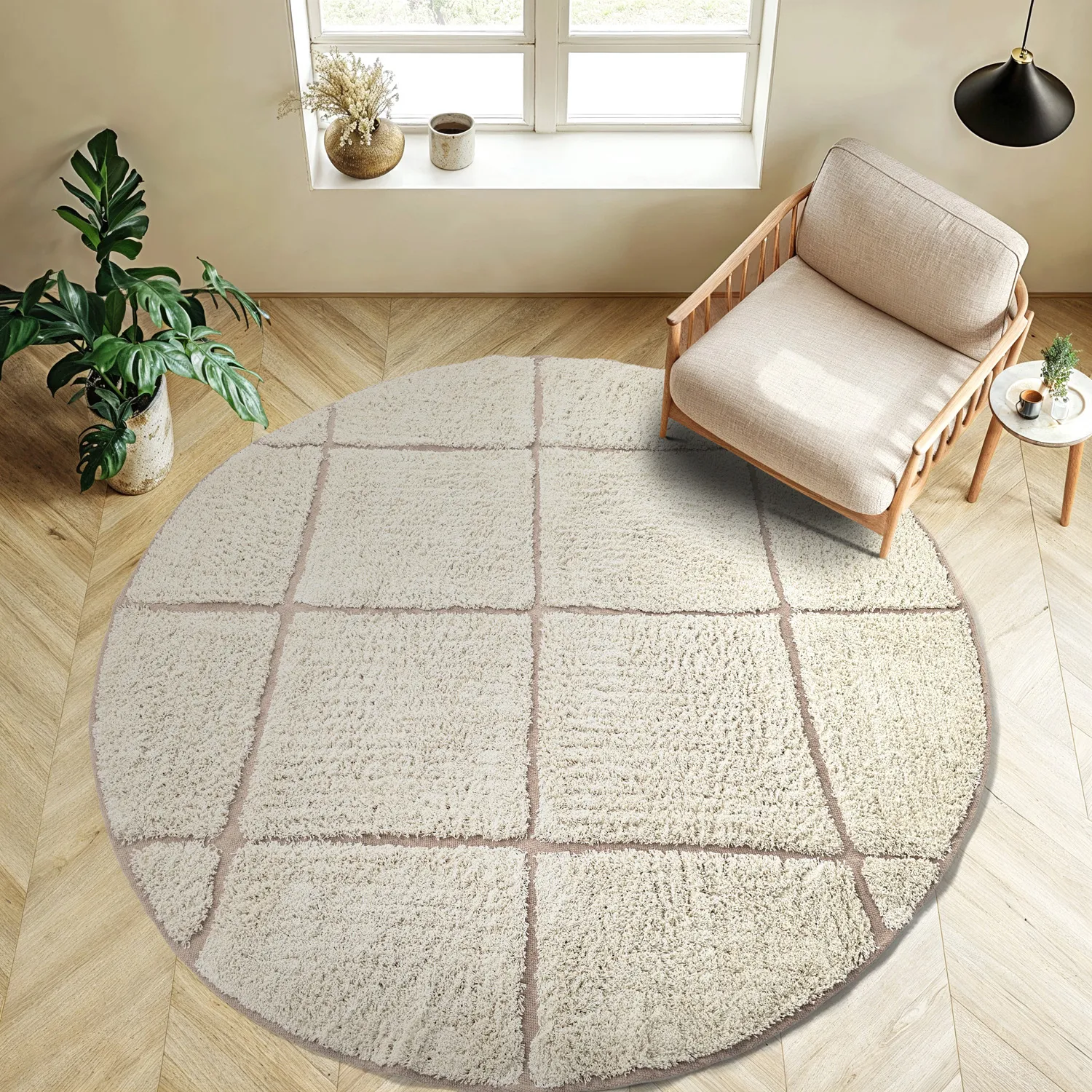 Tapis rond - Bellevue Natural Cotton Shaggy (blanc cassé/beige)
