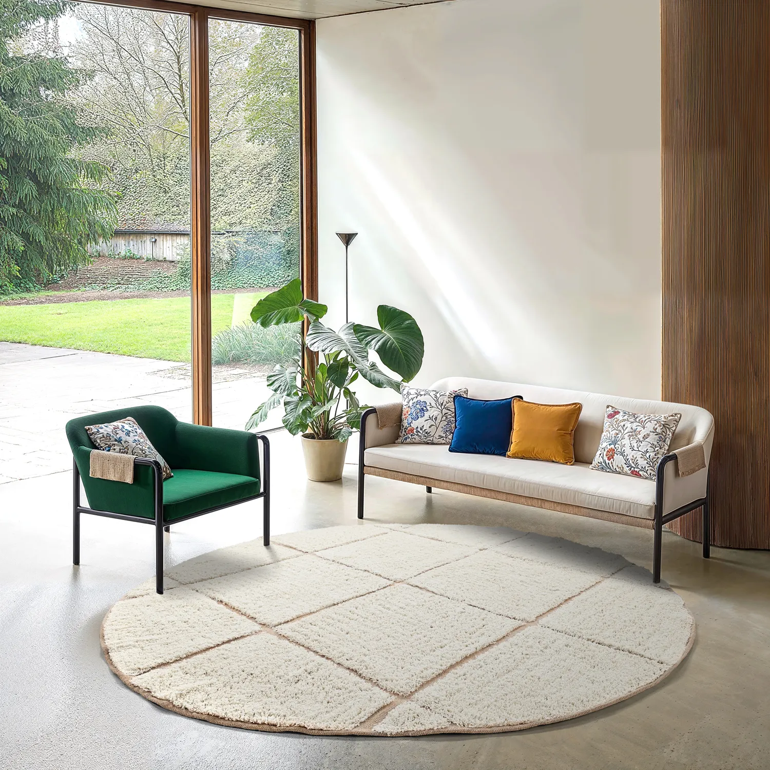 Tapis rond - Bellevue Natural Cotton Shaggy (blanc cassé/beige)