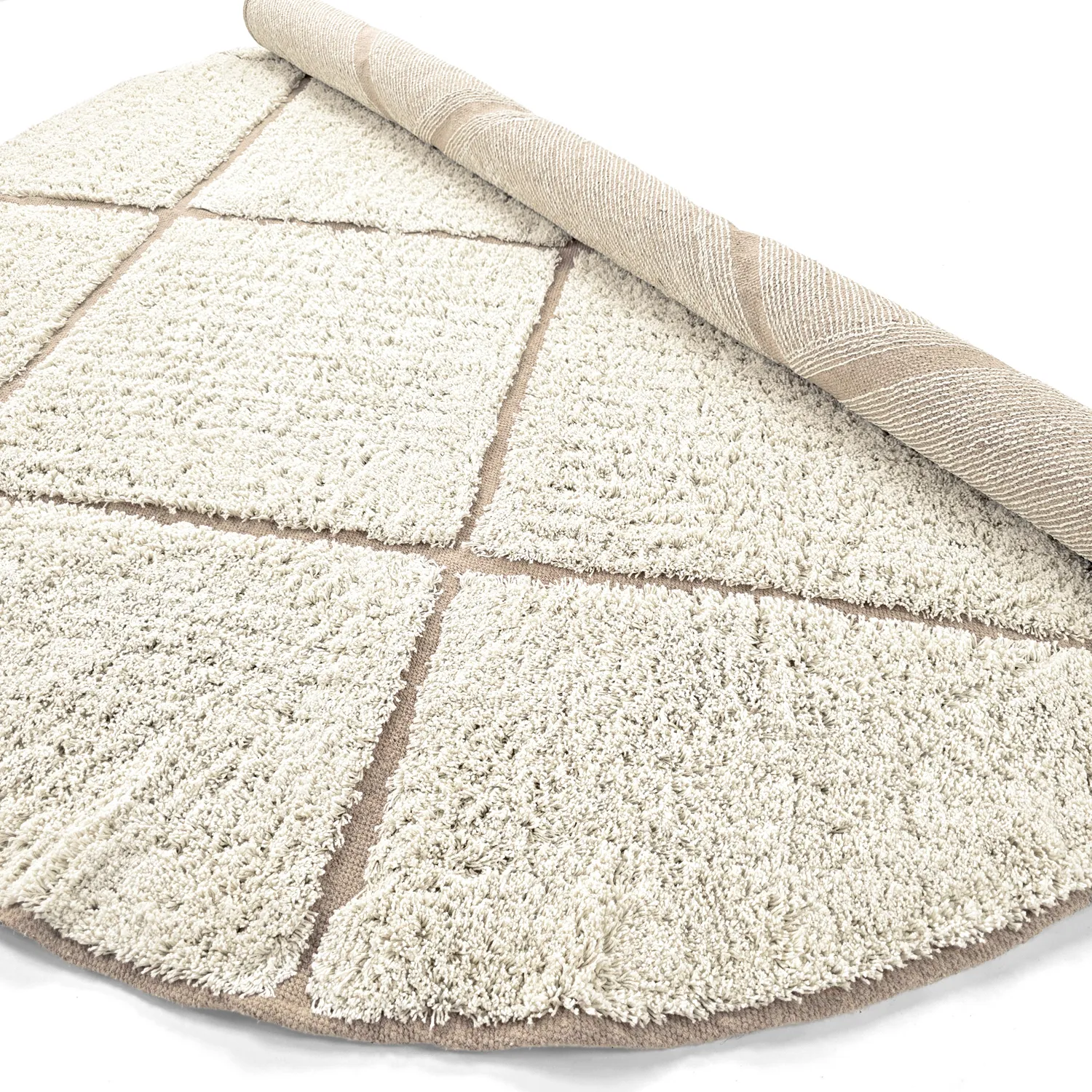 Tapis rond - Bellevue Natural Cotton Shaggy (blanc cassé/beige)