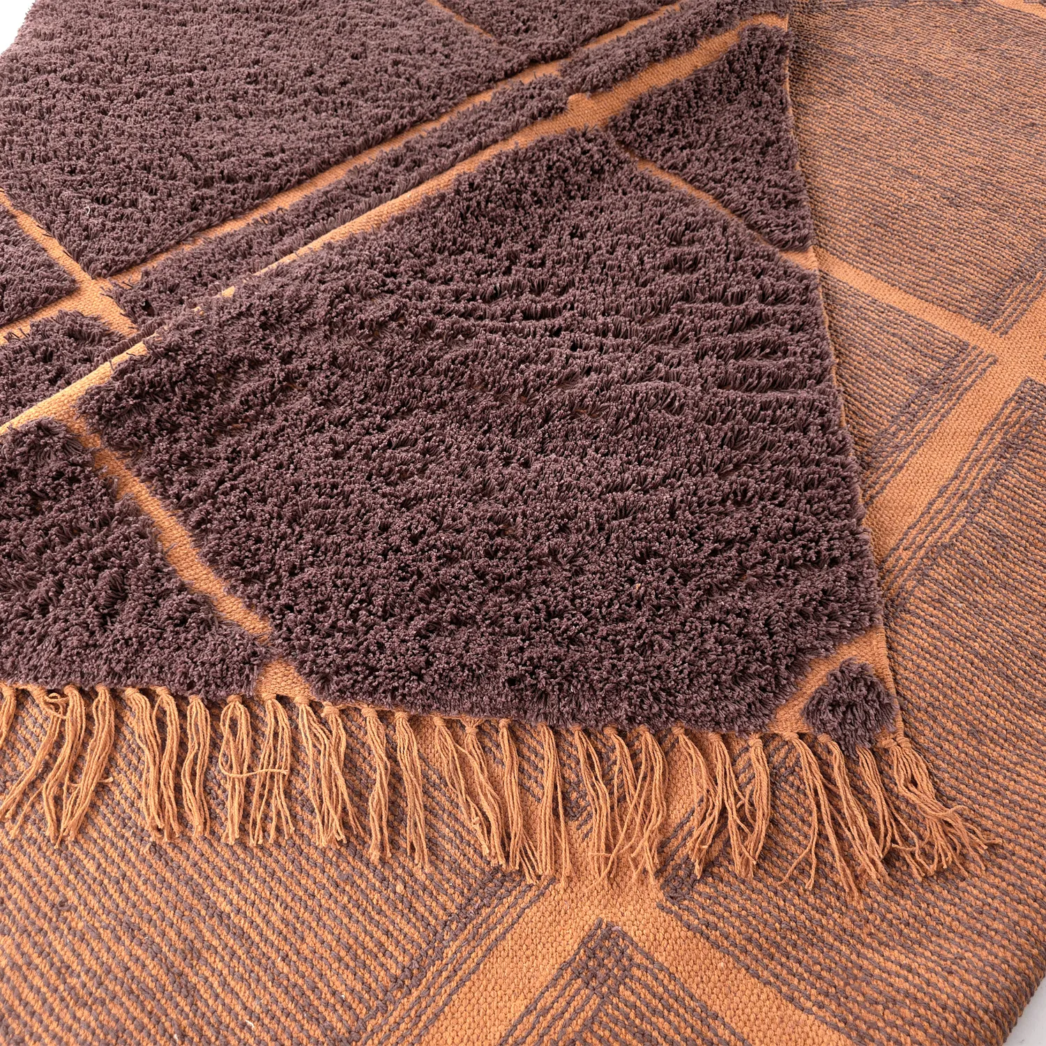 Tapis à poils longs - Bellevue Natural Cotton Shaggy (rouge/orange)
