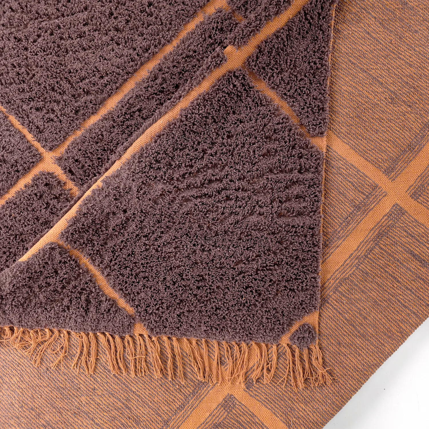 Tapis à poils longs - Bellevue Natural Cotton Shaggy (rouge/orange)