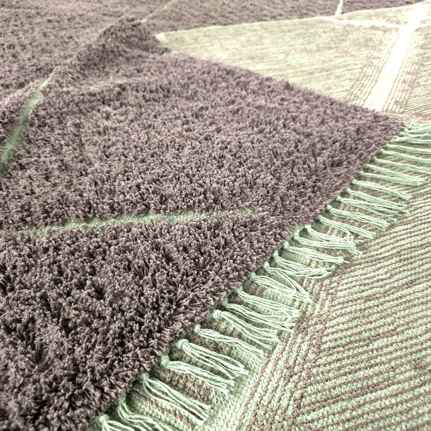 Tapis à poils longs - Bellevue Natural Cotton Shaggy (taupe/vert)