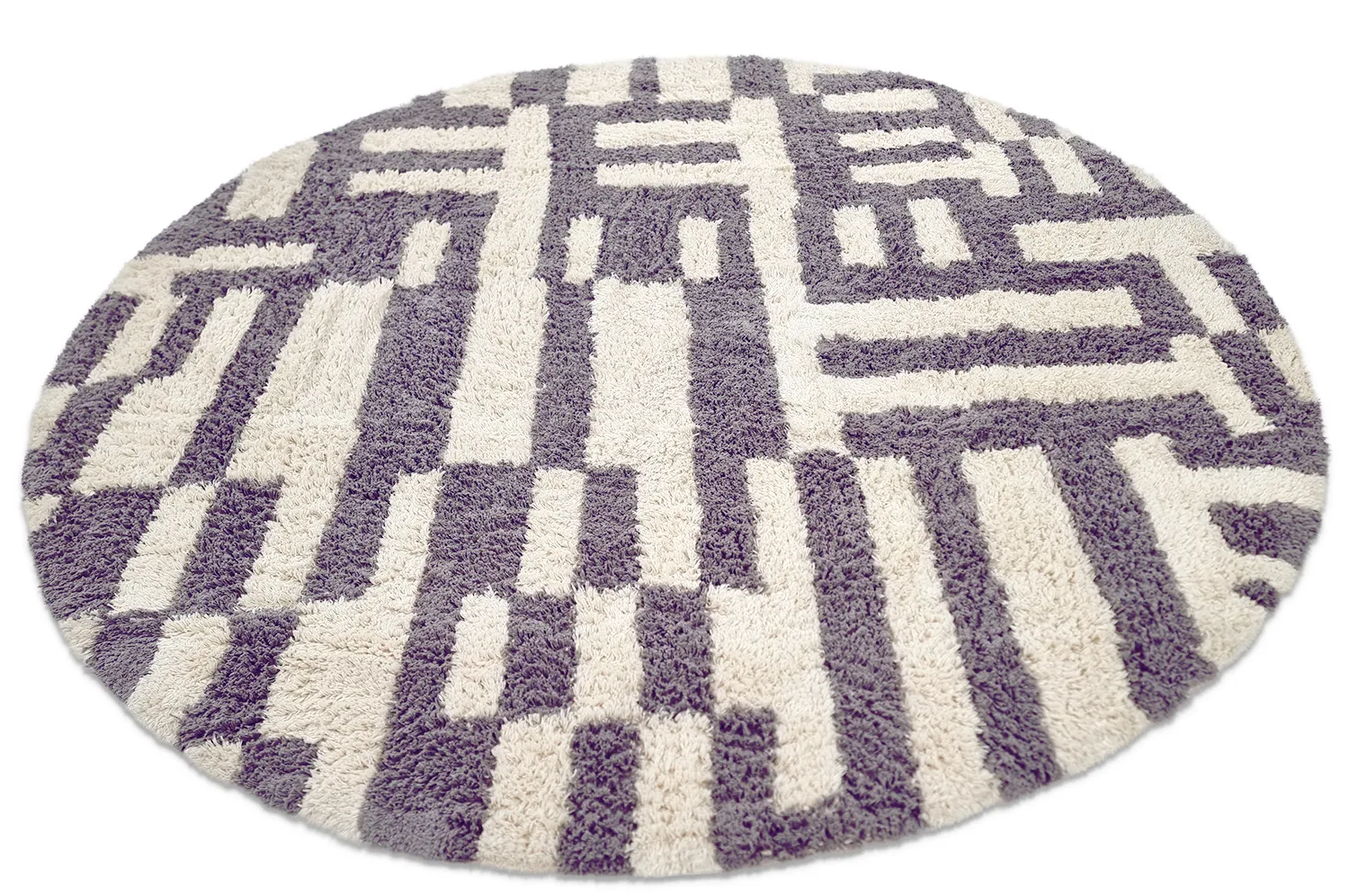Tapis rond - Bergamo Natural Cotton Shaggy (gris/blanc)