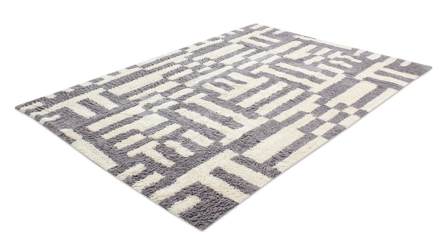 Tapis shaggy - Bergamo Natural Cotton Shaggy (gris/blanc)