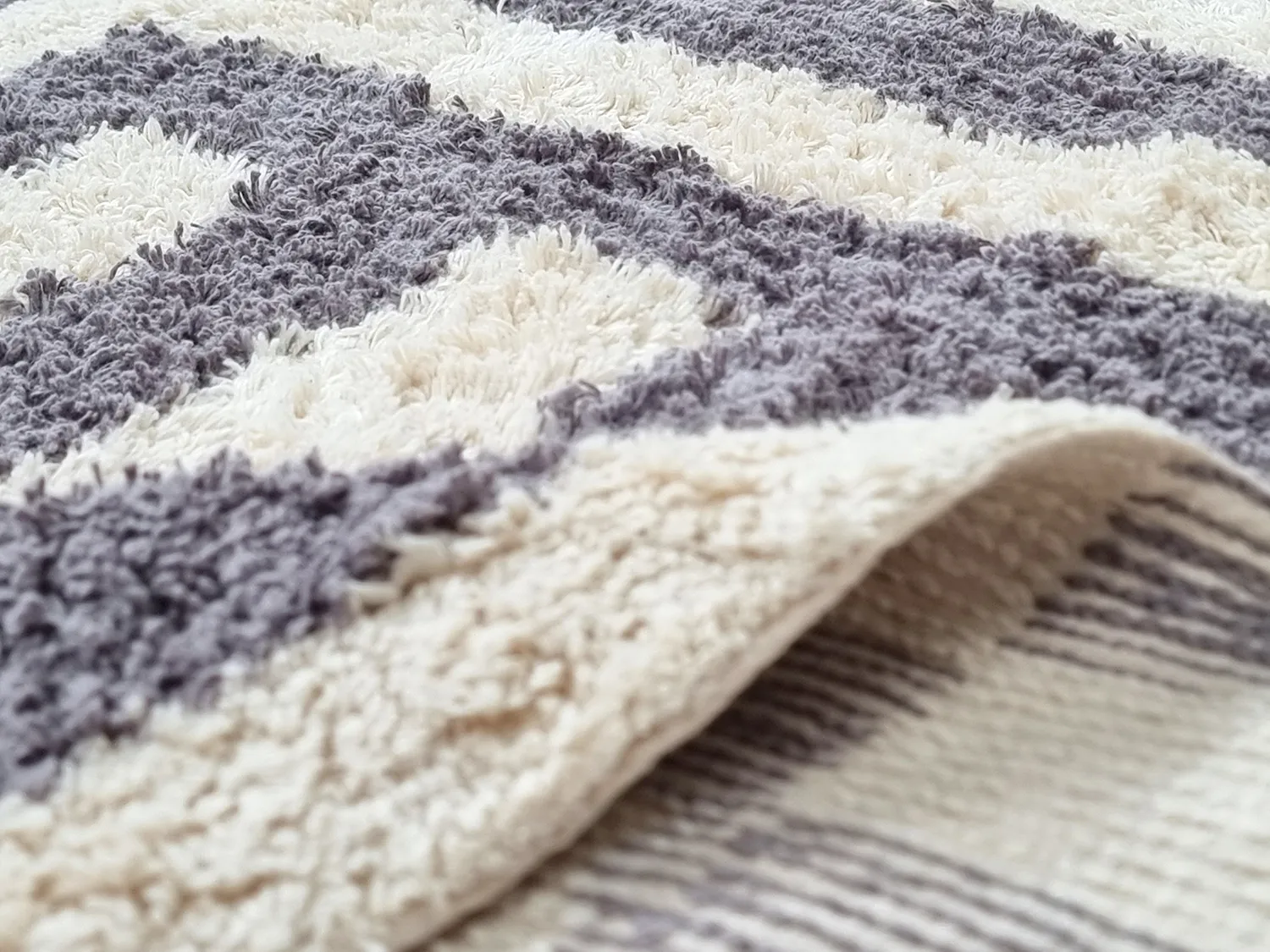Tapis shaggy - Bergamo Natural Cotton Shaggy (gris/blanc)