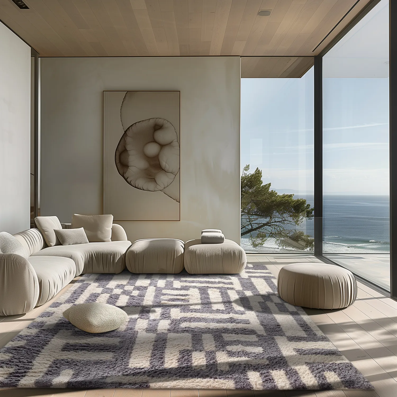 Tapis shaggy - Bergamo Natural Cotton Shaggy (gris/blanc)