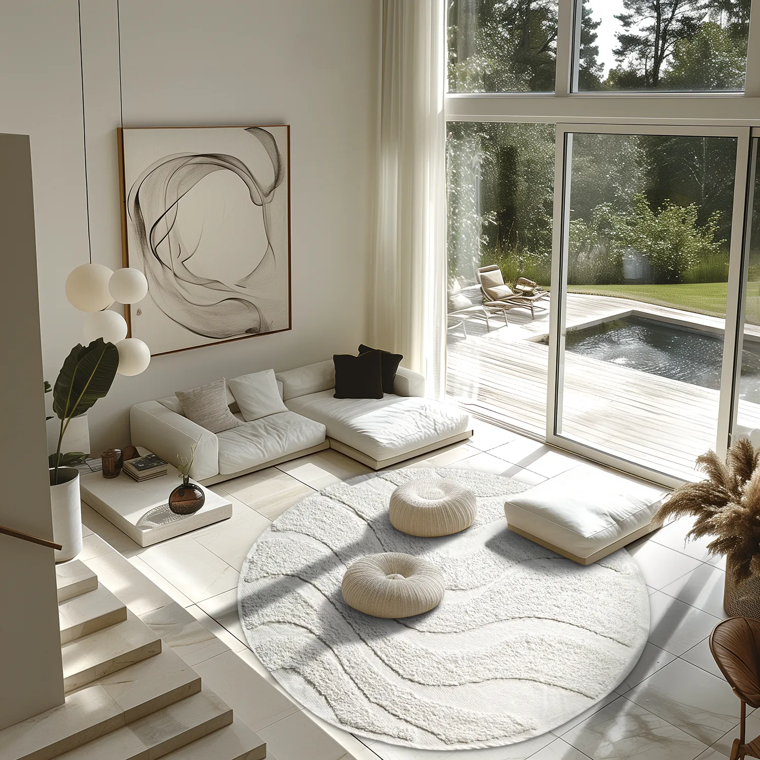 Tapis rond - Bonnie Natural Cotton Shaggy (blanc cassé)