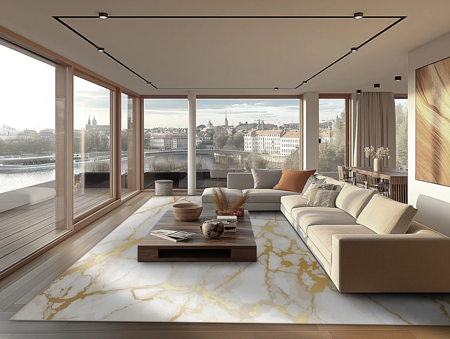 Tapis Wilton - Cesina (pierre/blanc/doré)