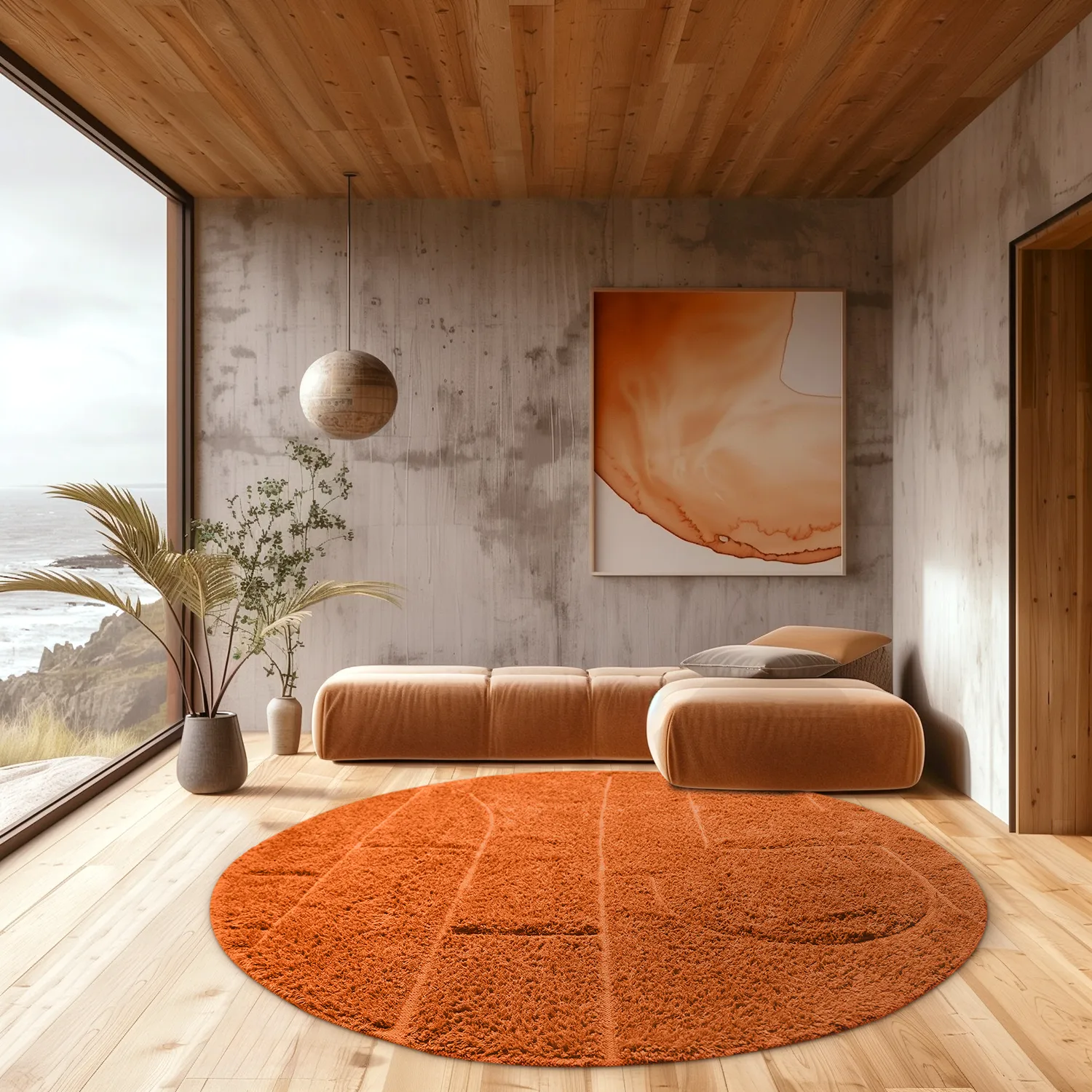 Tapis rond - Cremona Natural Cotton Shaggy (orange)