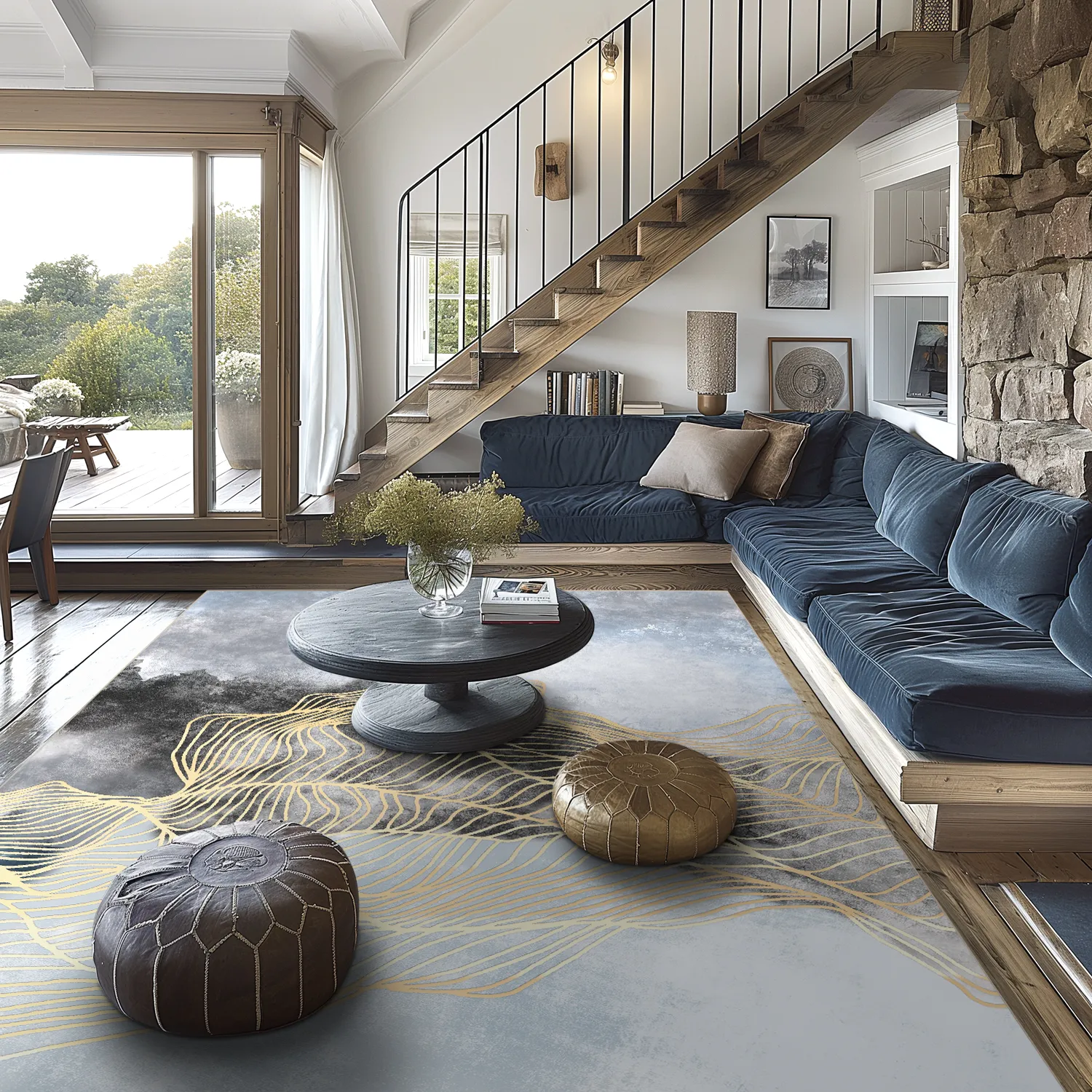 Tapis Wilton - Ekual (bleu/gris/doré)