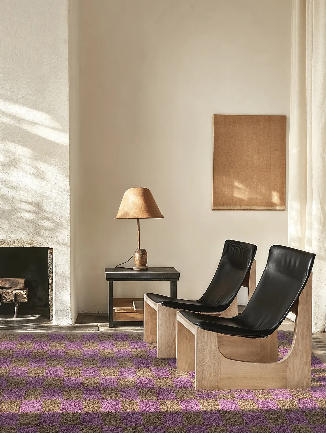Tapis à poils longs - Elsey Natural Cotton Shaggy (marron/violet)