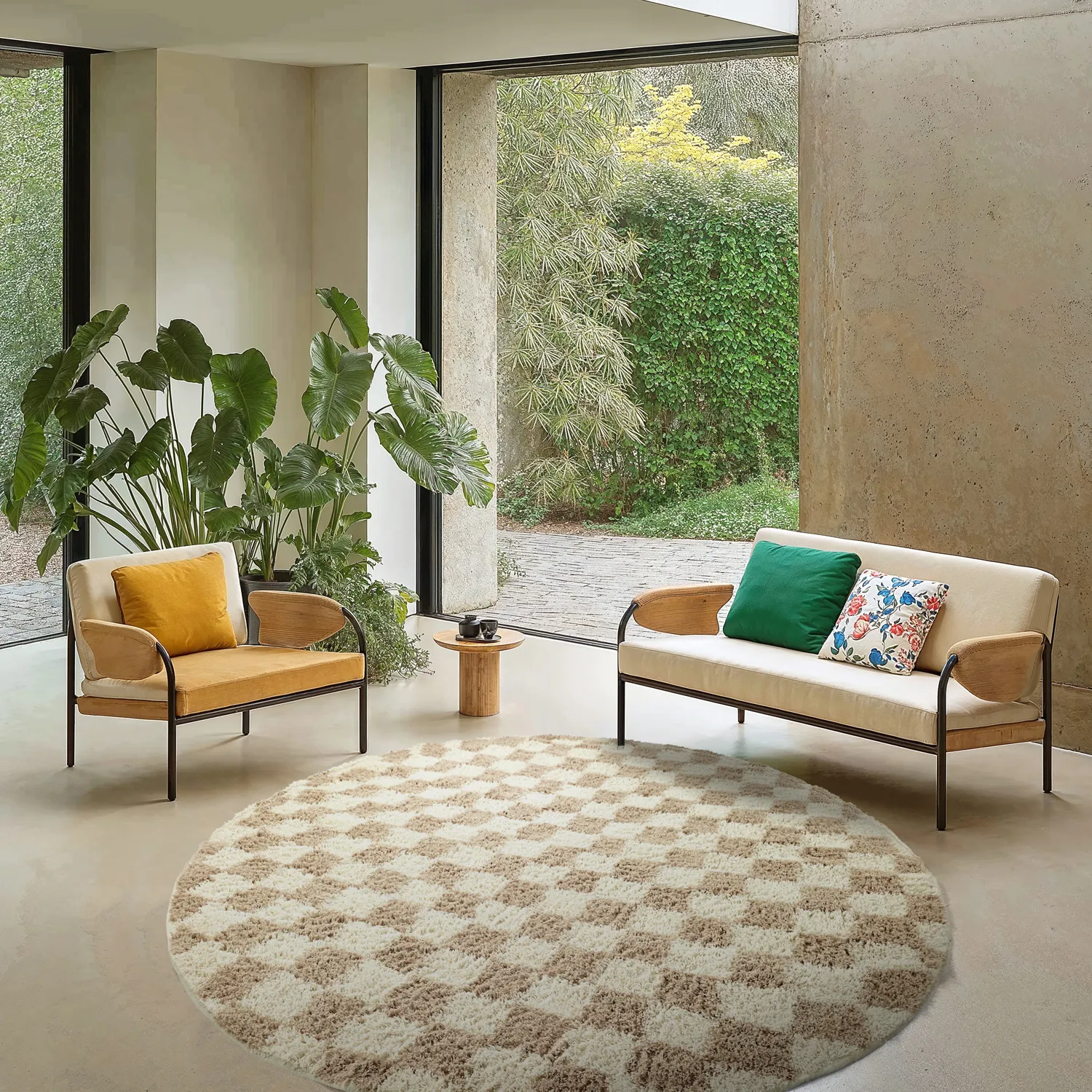 Tapis rond - Elsey Natural Cotton Shaggy (crème/sable)