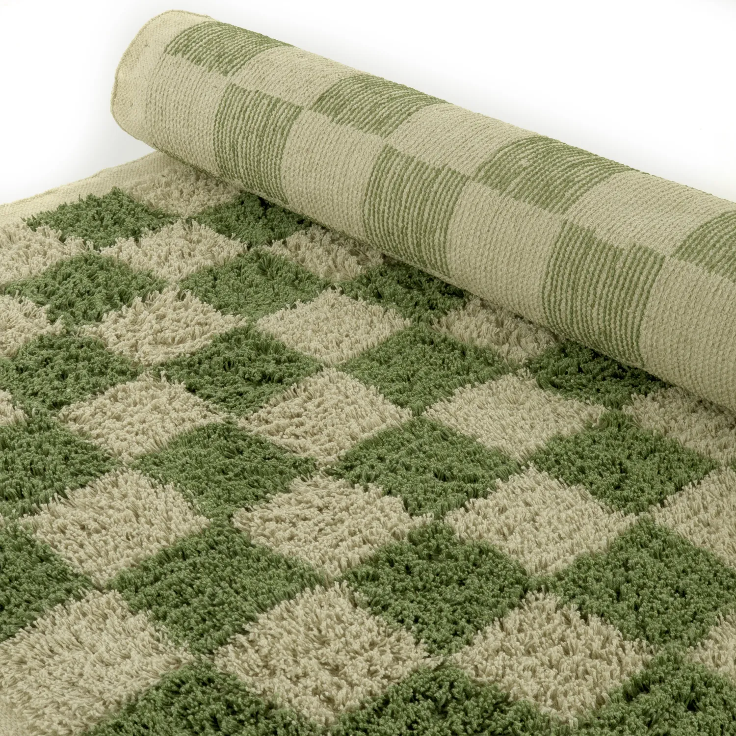 Tapis à poils longs - Elsey Natural Cotton Shaggy (vert/beige)
