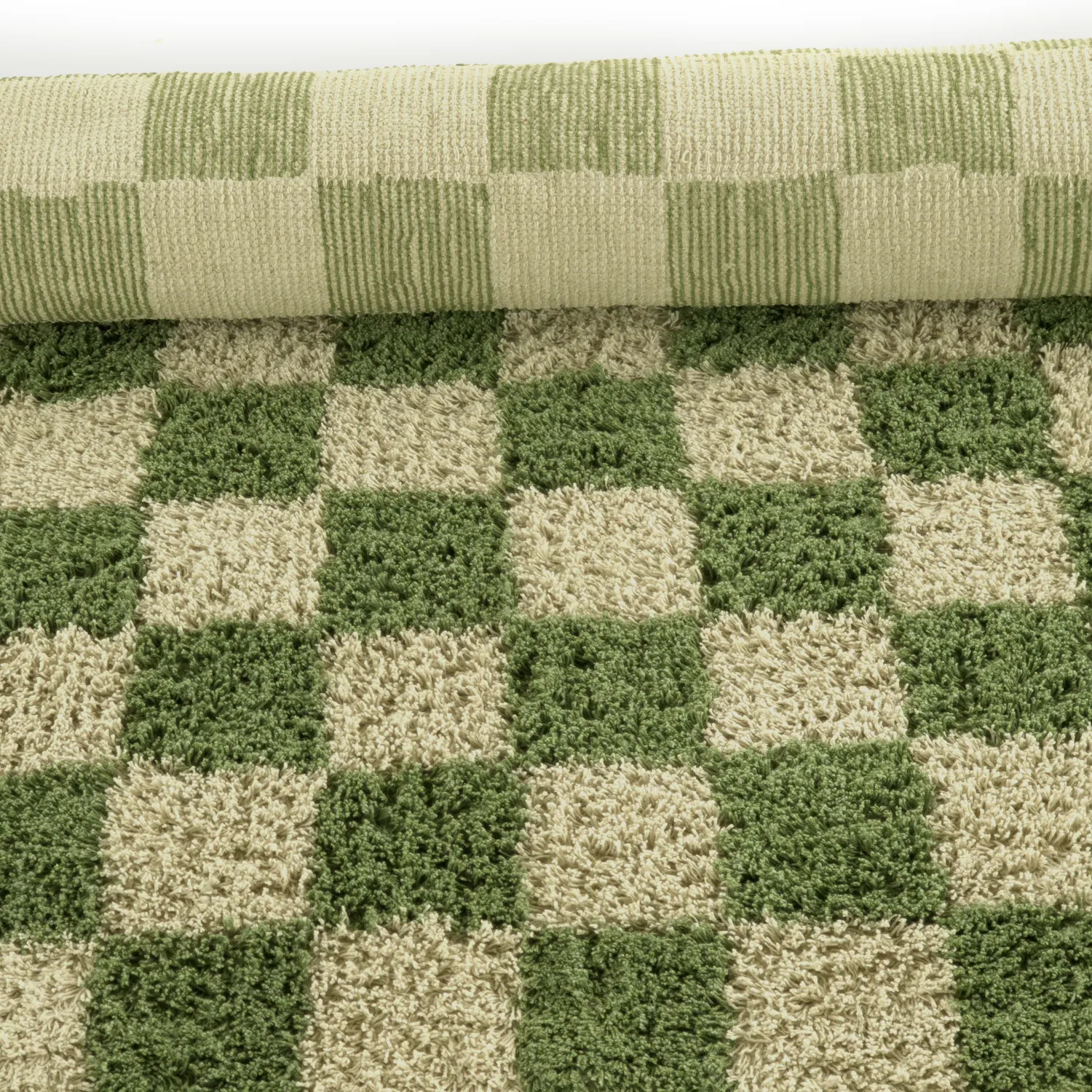 Tapis à poils longs - Elsey Natural Cotton Shaggy (vert/beige)