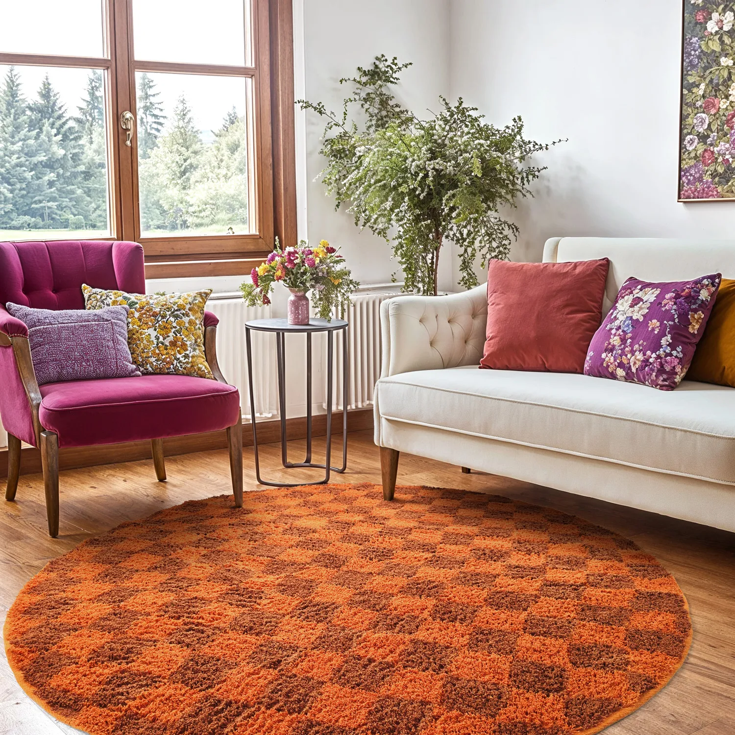 Tapis rond - Elsey Natural Cotton Shaggy (oranžna/rdeča)