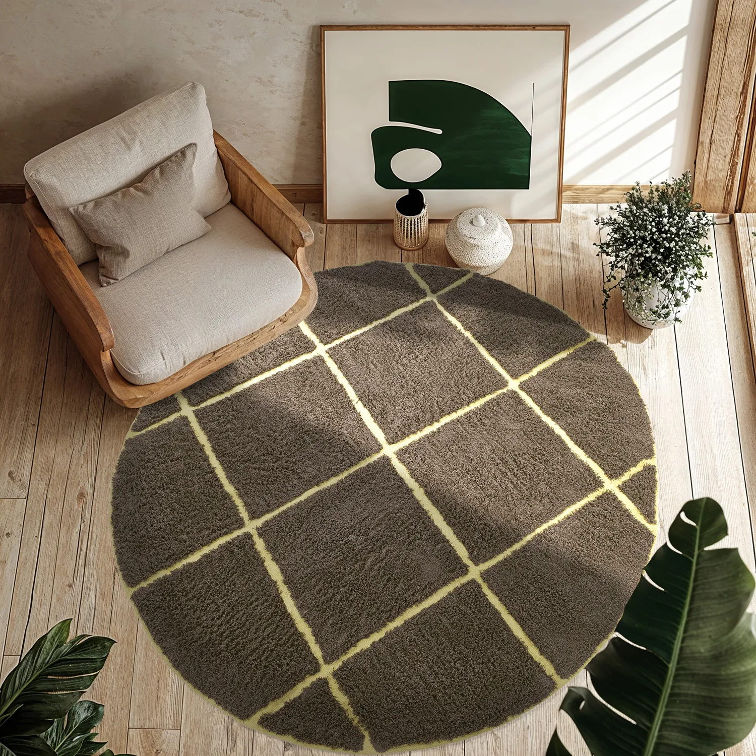 Tapis rond - Bellevue Natural Cotton Shaggy (marron/jaune)