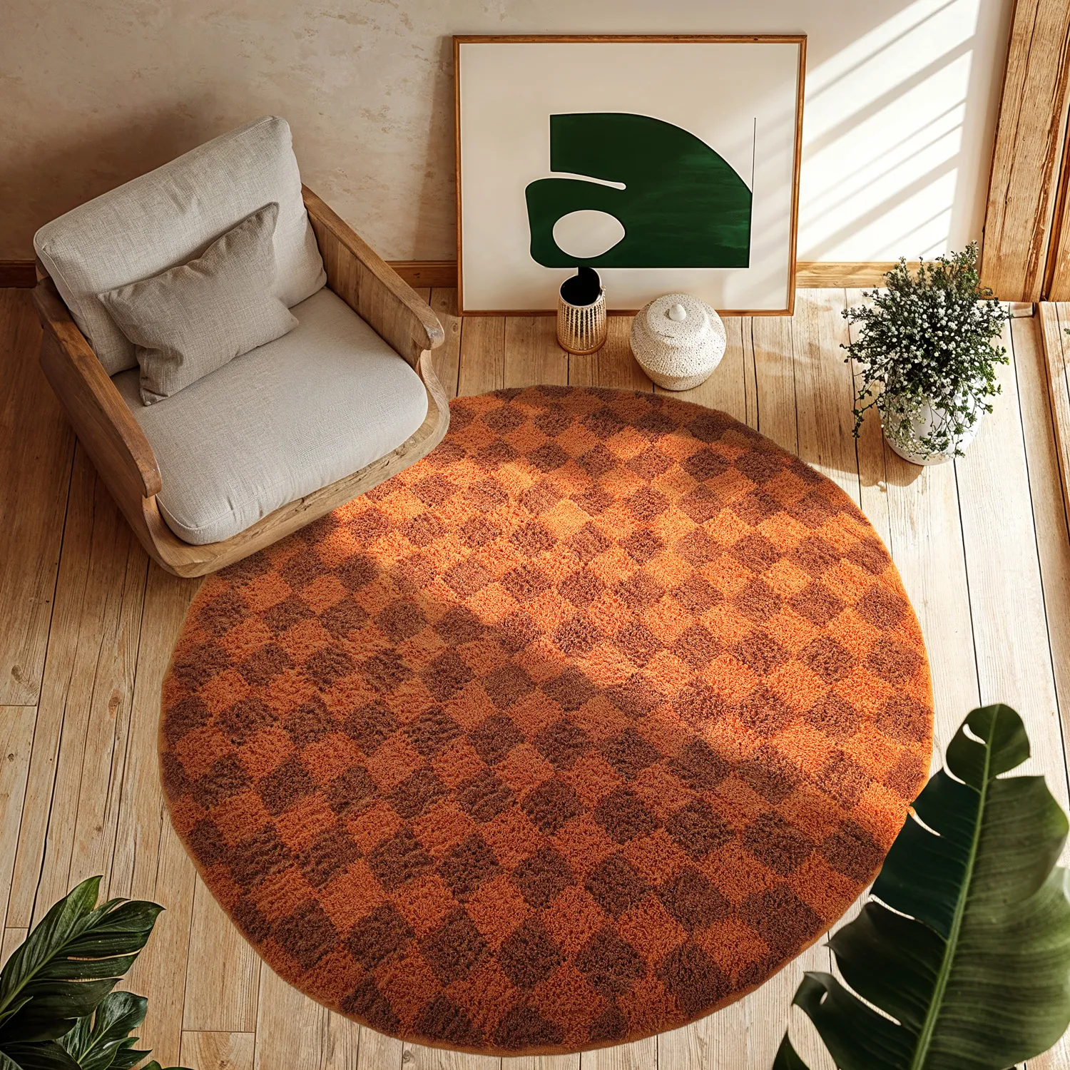 Tapis rond - Elsey Natural Cotton Shaggy (oranžna/rdeča)