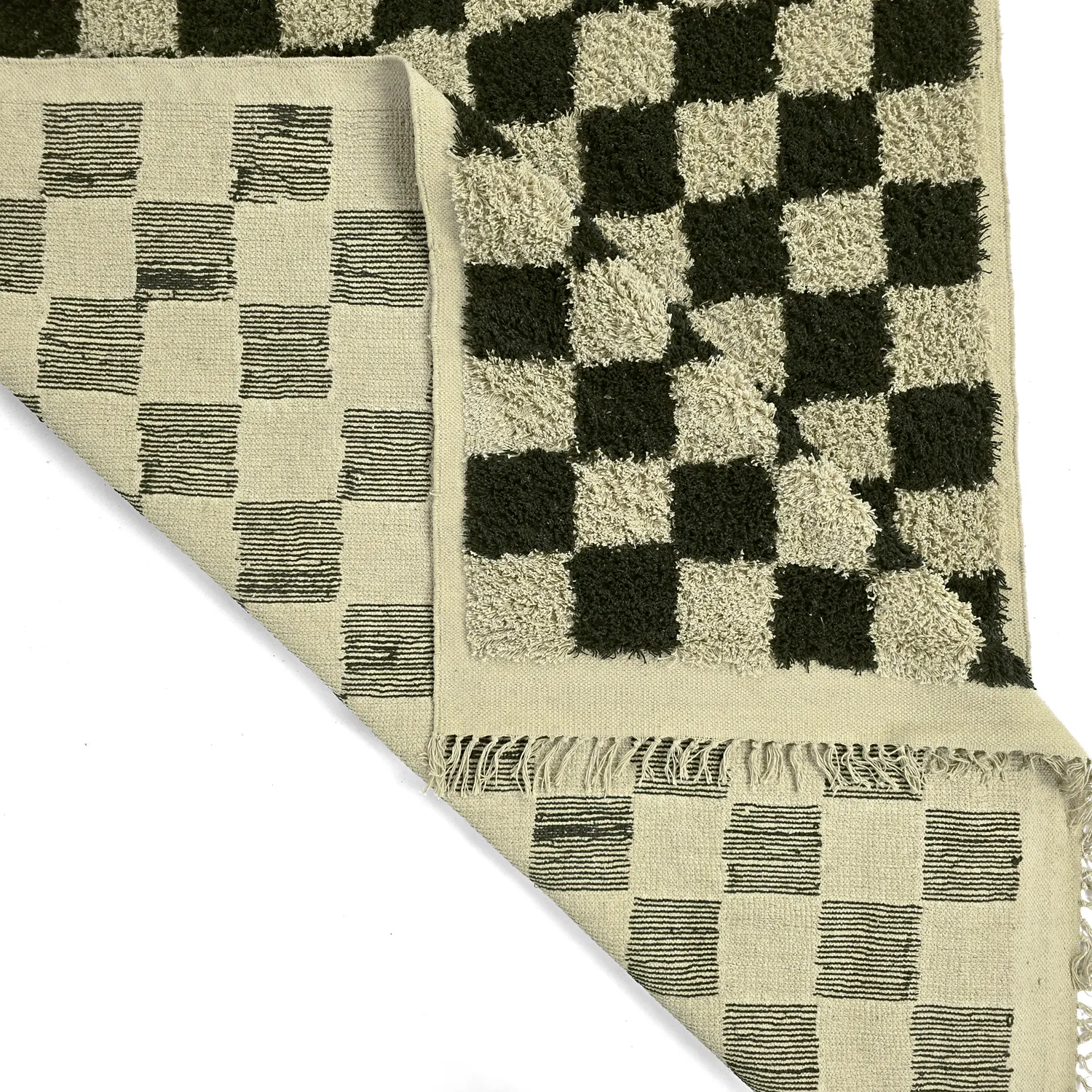 Tapis à poils longs - Elsey Natural Cotton Shaggy (črna/bež)