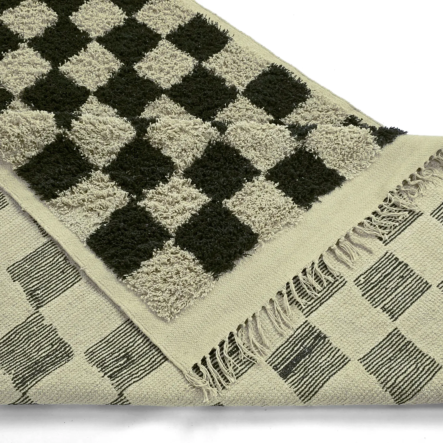 Tapis à poils longs - Elsey Natural Cotton Shaggy (črna/bež)