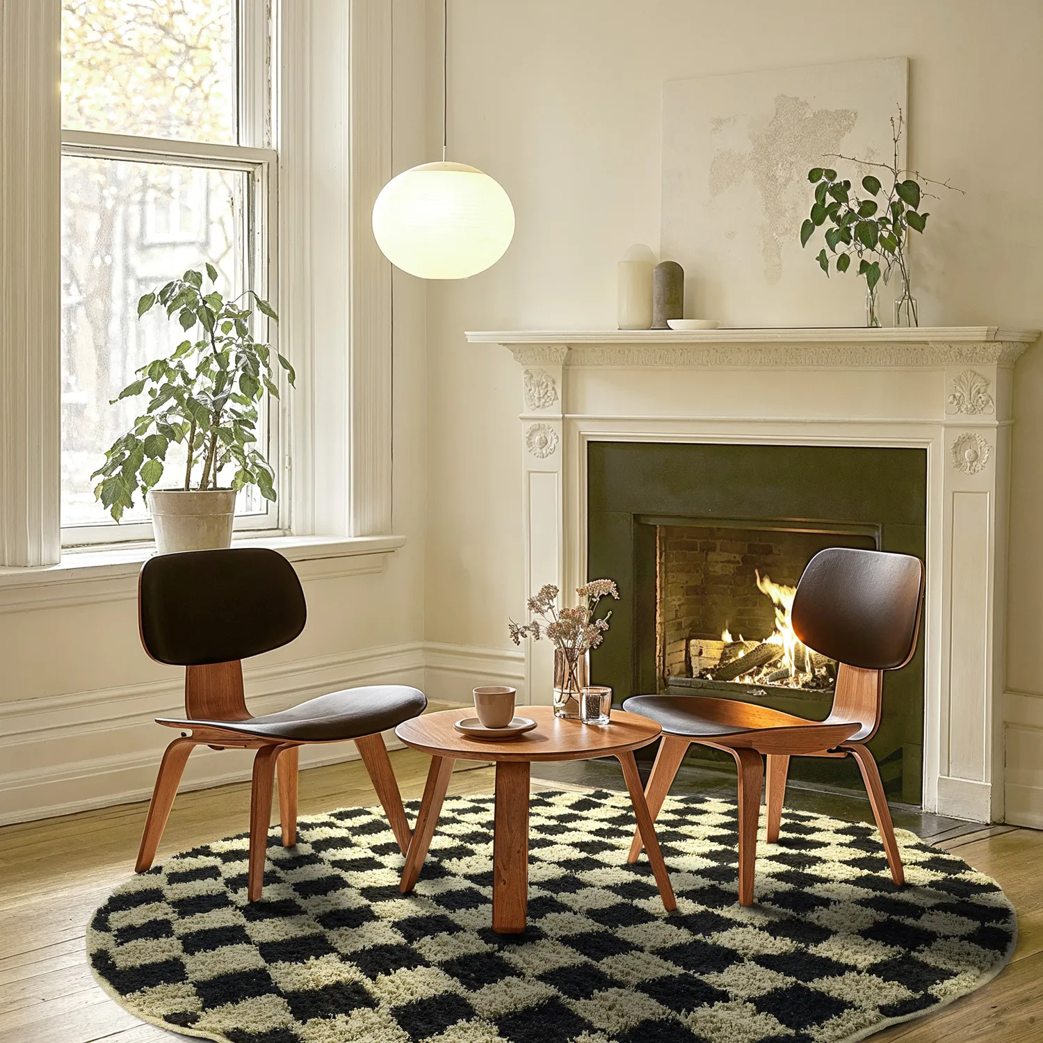 Tapis rond - Elsey Natural Cotton Shaggy (črna/bež)