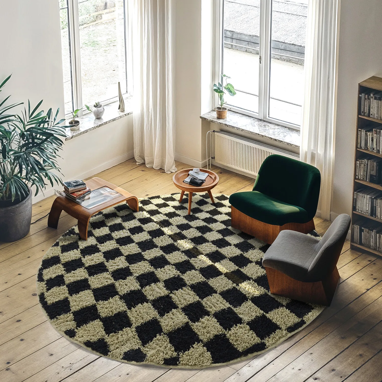 Tapis rond - Elsey Natural Cotton Shaggy (črna/bež)