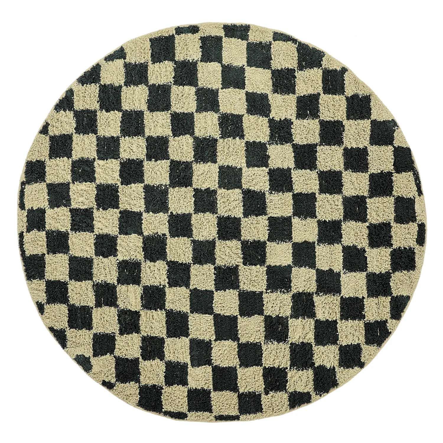 Tapis rond - Elsey Natural Cotton Shaggy (črna/bež)