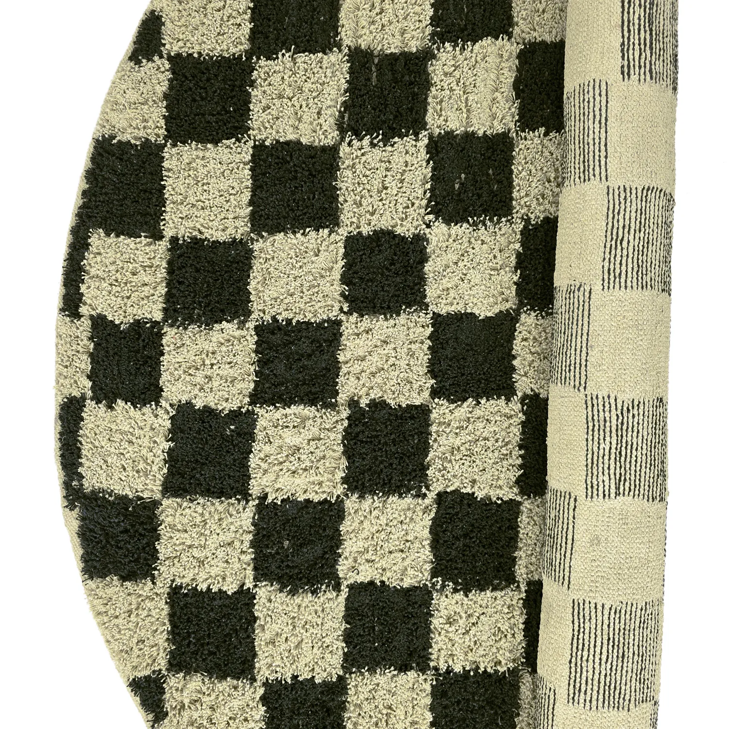 Tapis rond - Elsey Natural Cotton Shaggy (črna/bež)