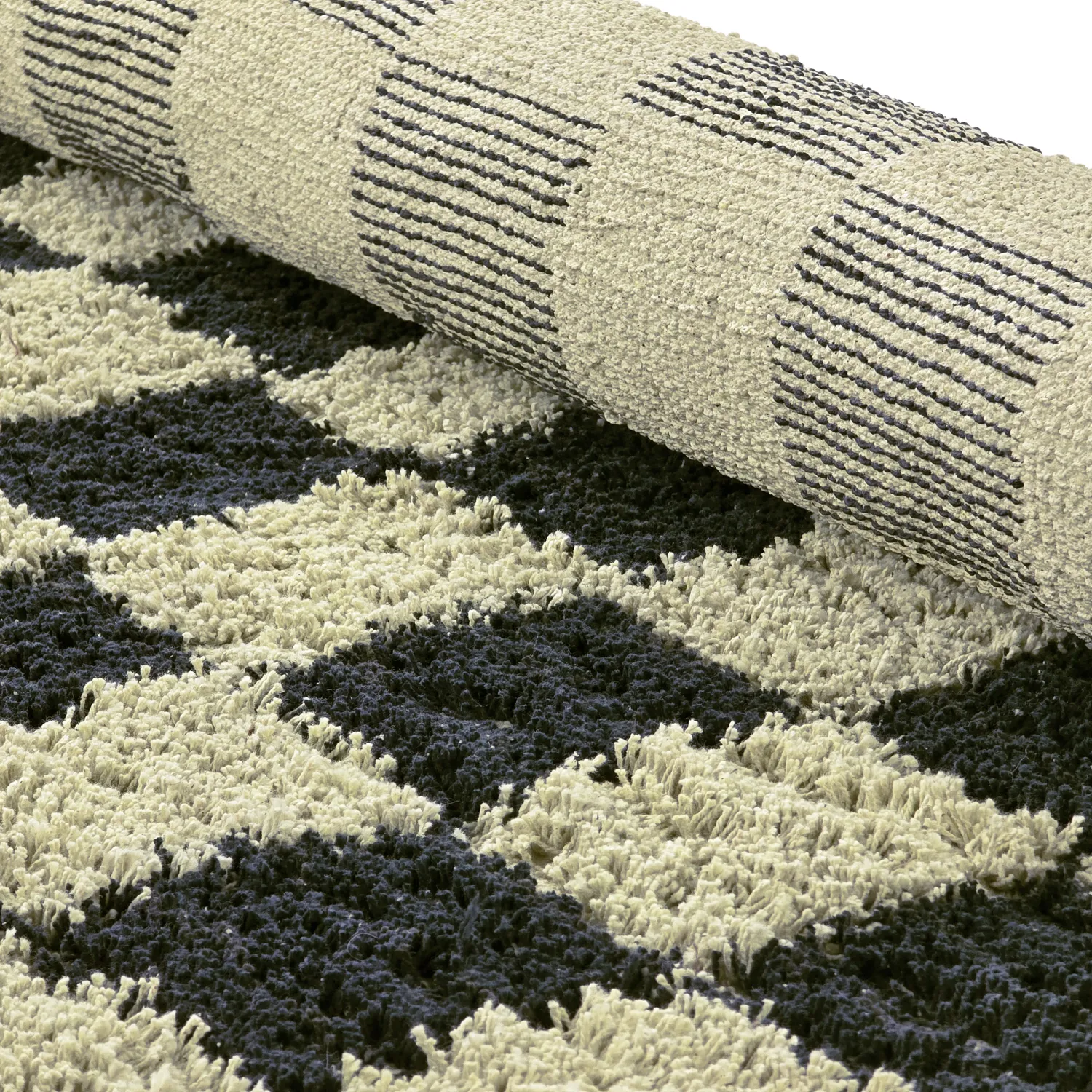 Tapis rond - Elsey Natural Cotton Shaggy (črna/bež)