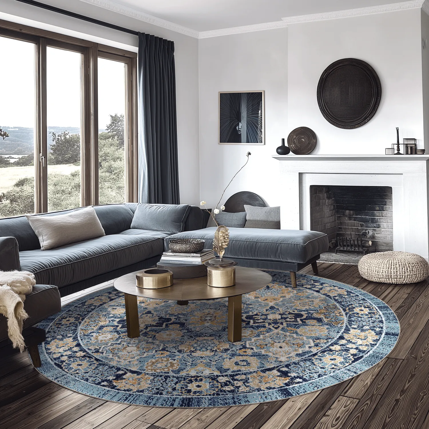 Tapis rond - Fernana (bleu/multicolore)