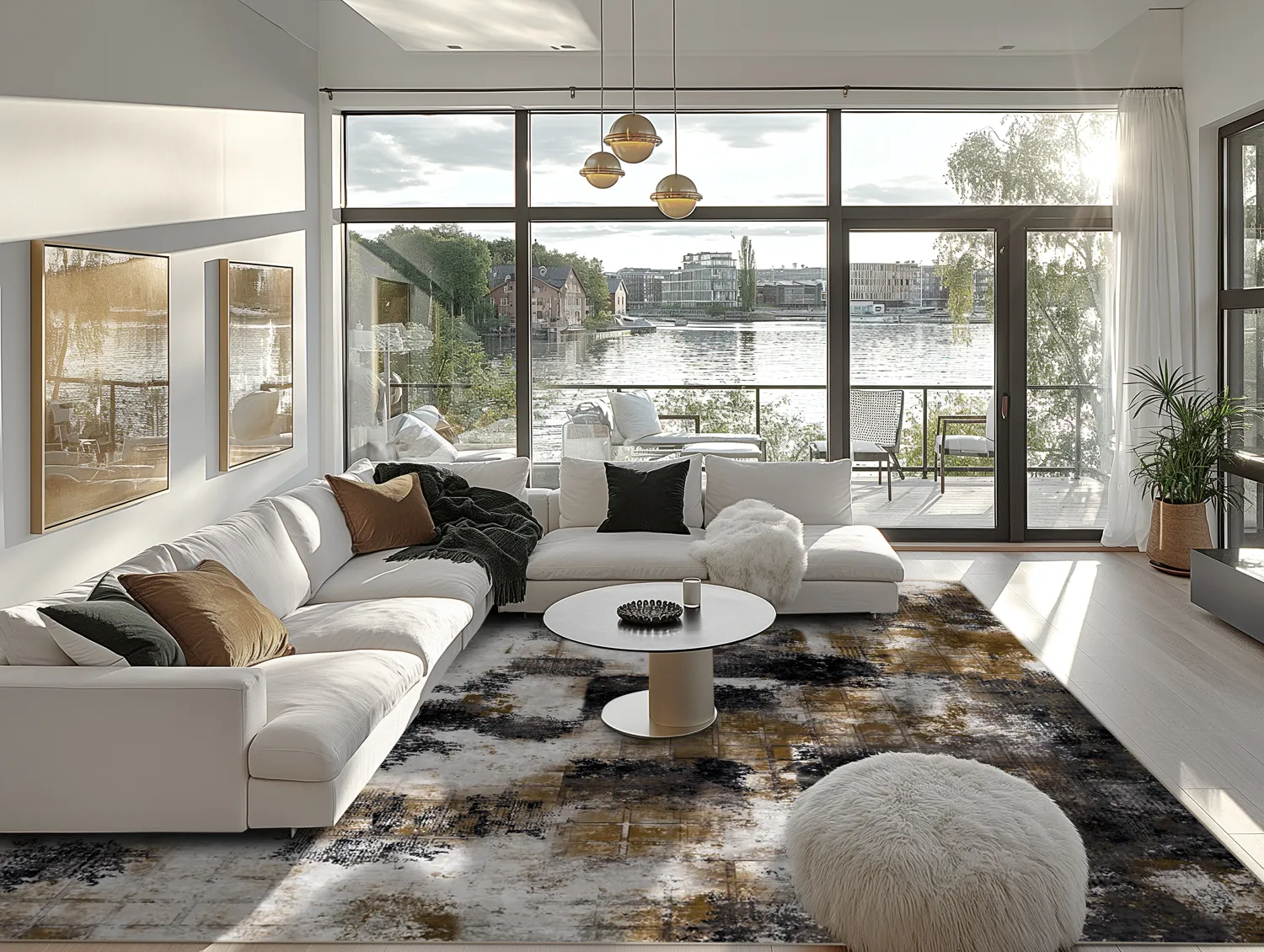 Tapis Wilton - Fleurs (noir/marron/blanc)