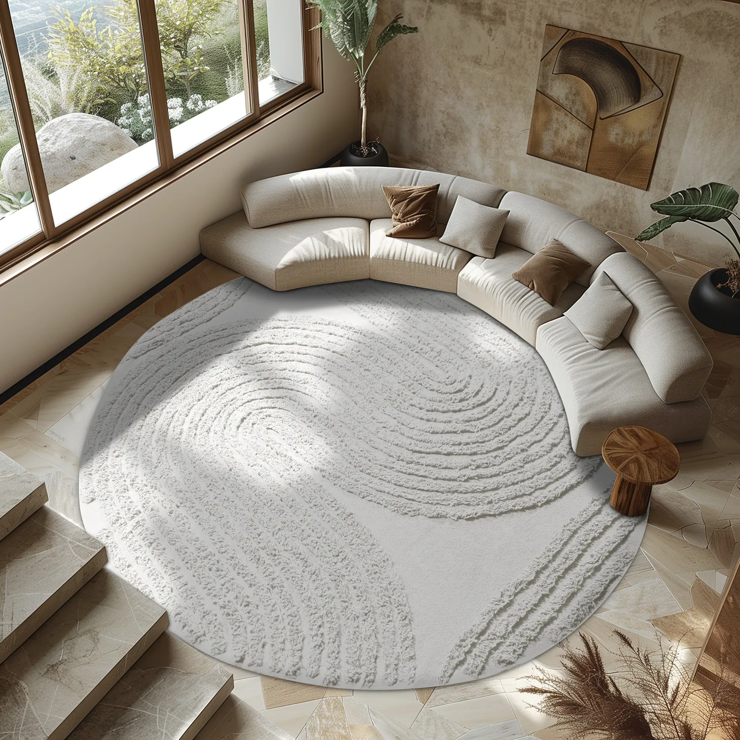 Tapis rond - Jovie Natural Cotton Shaggy (blanc cassé)