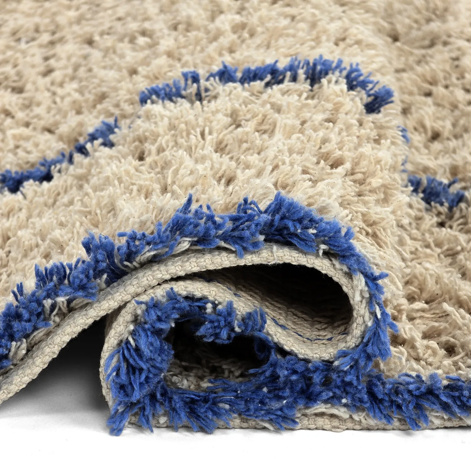Tapis à poils longs - Kairi Natural Cotton Shaggy (beige/bleu)
