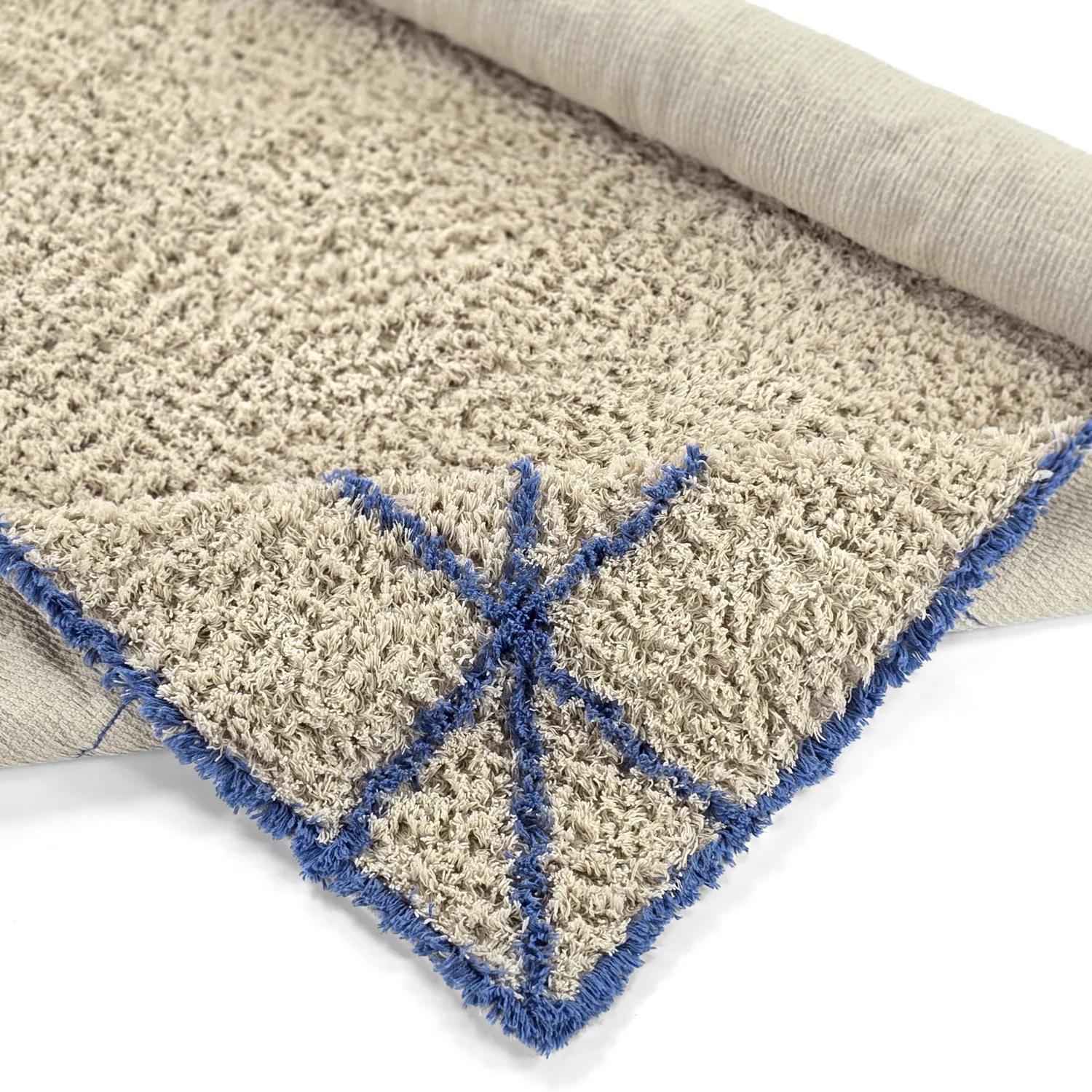 Tapis à poils longs - Kairi Natural Cotton Shaggy (beige/bleu)