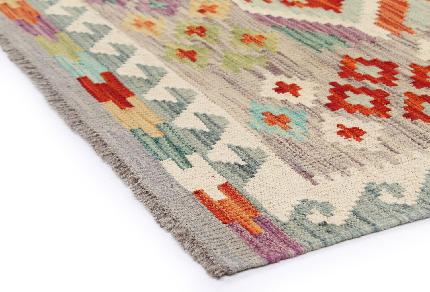 Grand Tapis Kilim Afghan En Laine Tissé Main – 182x128 Cm – Multicolore