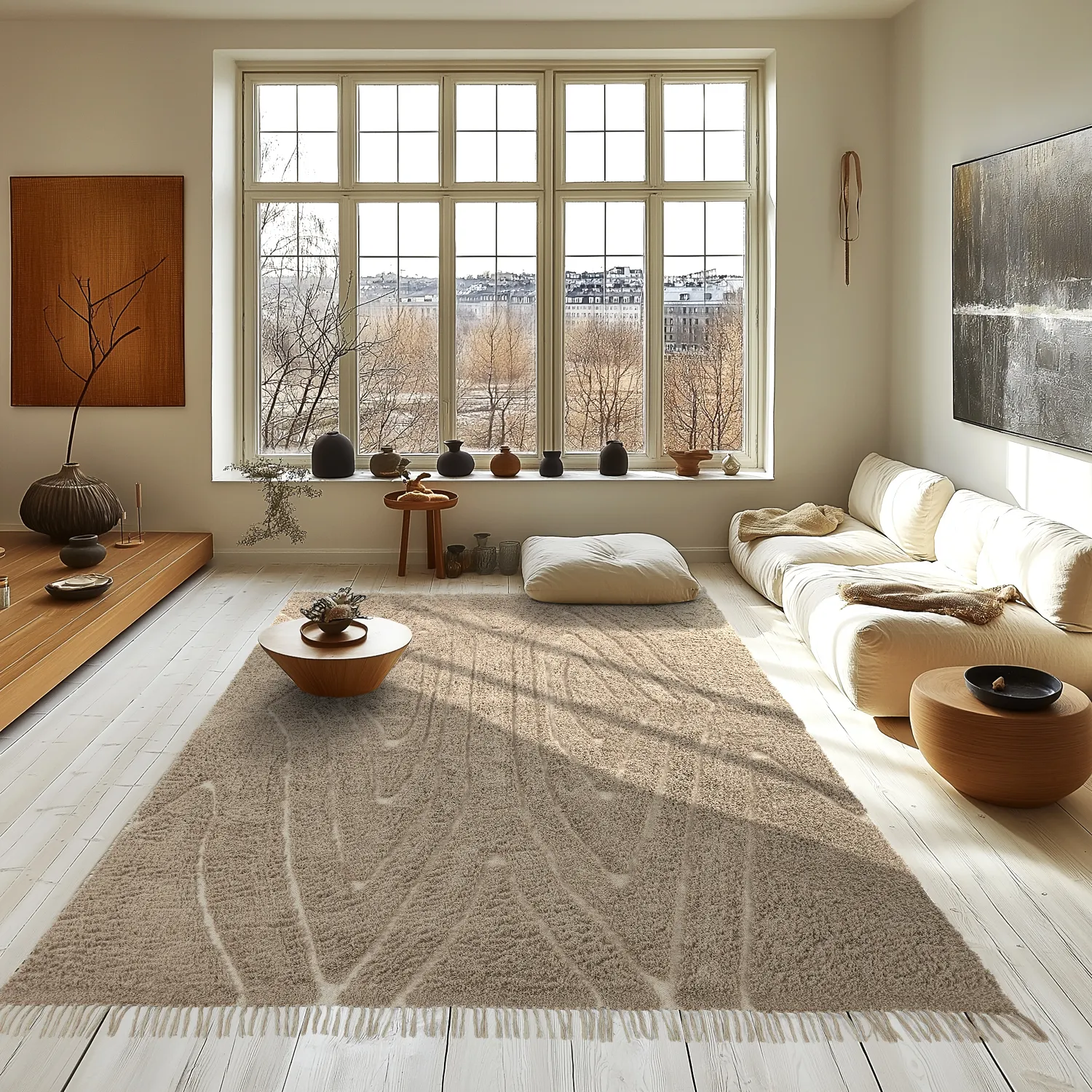 Tapis à poils longs - Kindon Natural Cotton Shaggy (bež/bela)